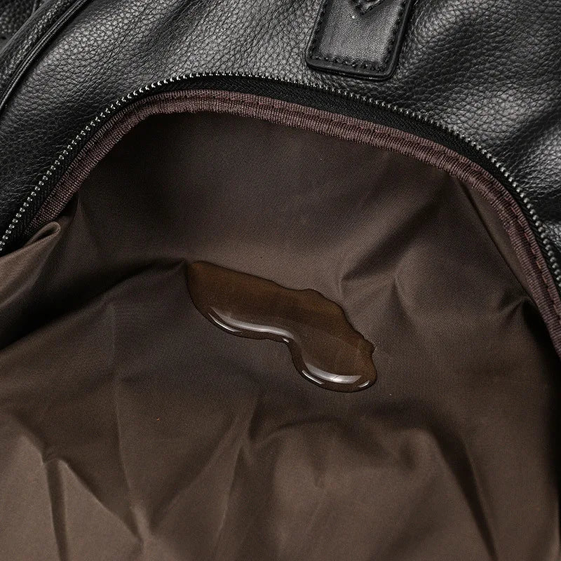 Sac de voyage en cuir véritable de grande capacité pour hommes et femmes, en cuir de vache noir souple, polochon de voyage décontracté, grand sac à bandoulière pour week-end