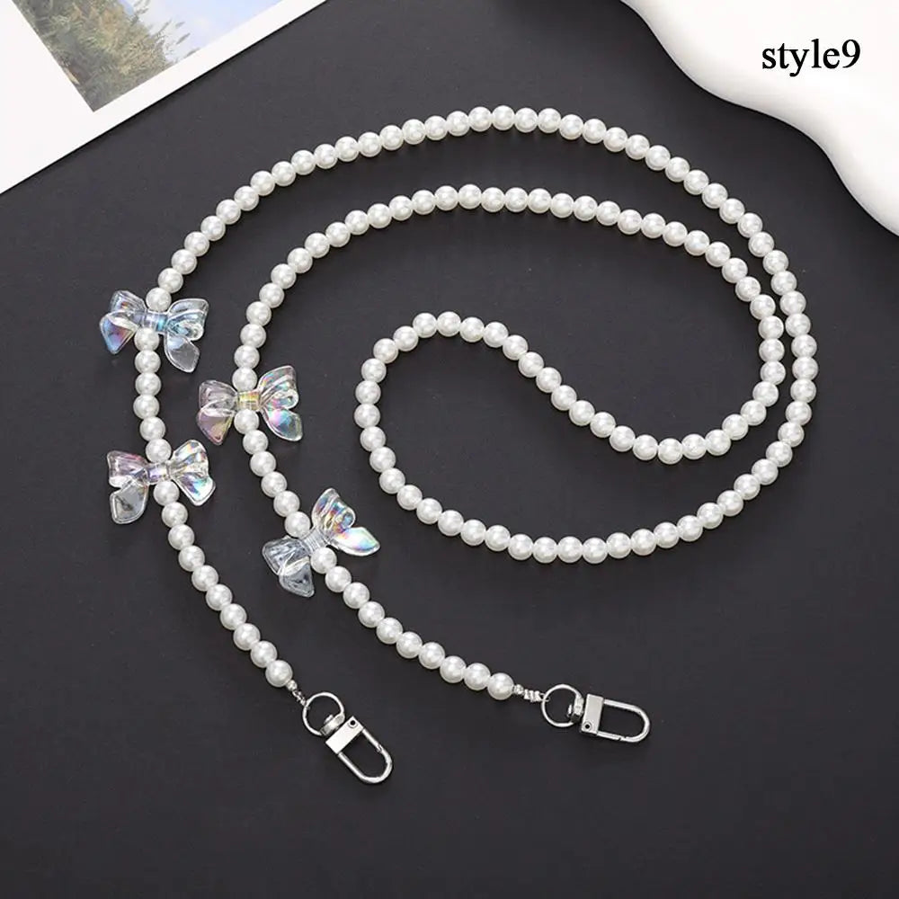 120cm Bag Chain for Handbag Handles Butterfly Beaded Phone Lanyard  DIY Purse Replacement for Shoulder Bag Straps Pearl Belt
