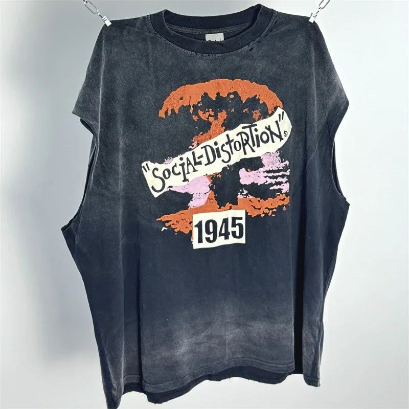 Washed Saint Punk art limited edition BOX TEE Hand Worn Vest T-Shirts Men Women High Quality T Shirt
