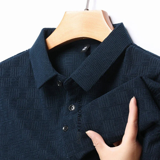 New Men's Business Casual Short Sleeved Shirt with Badge Solid Color Polo Shirt Fashionable Breathable Comfortable Versatile Top