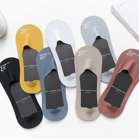 5/7 Pairs Men's Socks Cotton Breathable Summer Ultra-thin No Show Ice Silk Sock Silicone Non-slip Bottom Absorb Sweat Boat Sock