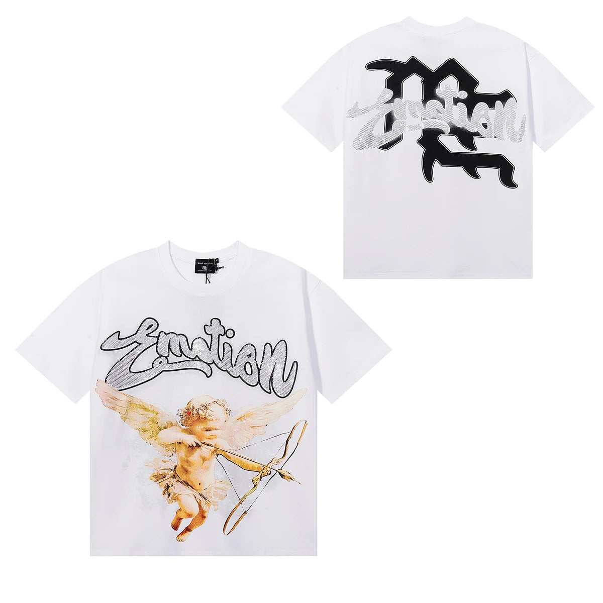 Summer Letter Rhinestone Short Sleeve Tshirts for Men White Streetwear Cotton Loose Crew Neck Top Tees Oversized Unisex Tshirt