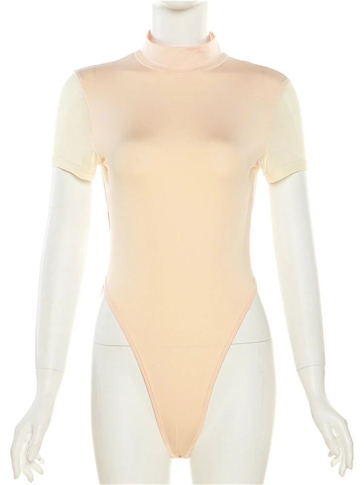 Women's Sexy Short Sleeve Backless Bodycon Tops Summer Solid Bodysuit Women Streetwear Fashion Party Club Y2K Romper Jumpsuit