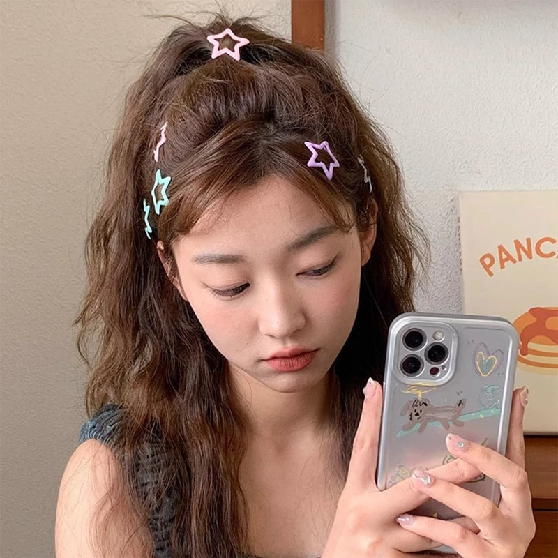 50pcs Colorful Kawaii Star Barrettes Y2K Sweet Girls BB Solid Star Hairclips Metal Snap Clip Headdress Hair Jewelry Gifts