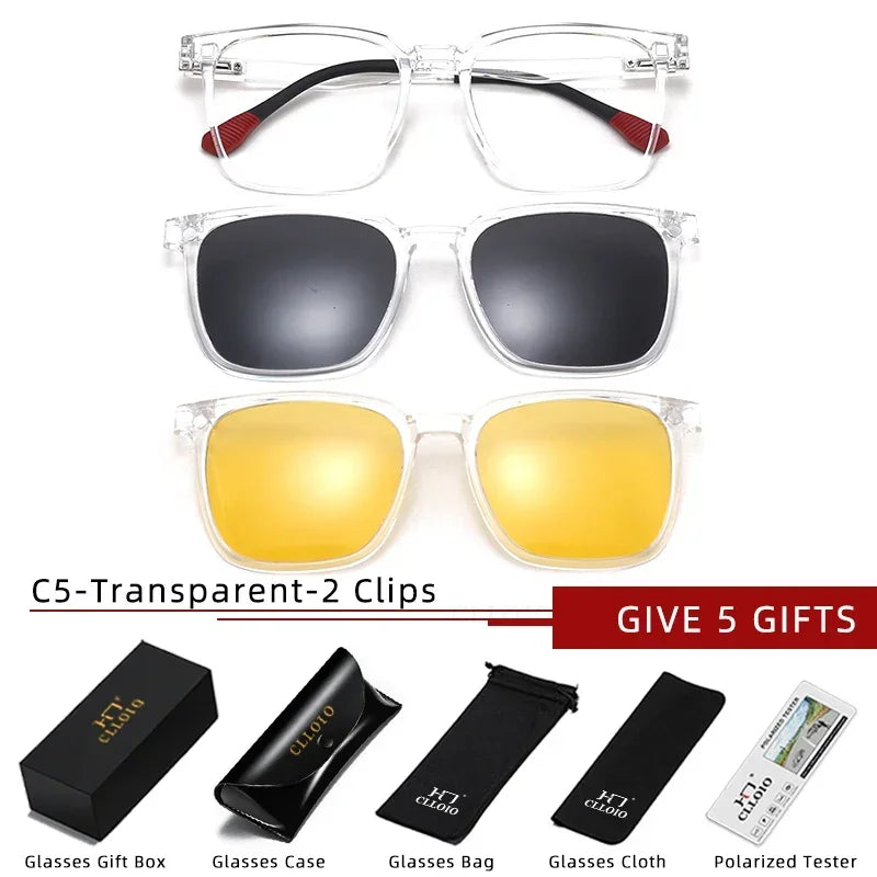 CLLOIO Magnetic Clip Optical Sunglasses Men Polarized Myopia Prescription Glasses Anti Blue Light Reading Glasses for Women 2190