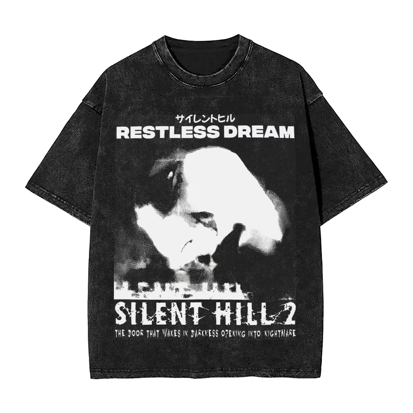 Washed T Shirts Horror Silent Hill Heavens Night Hip Hop T-Shirt Street  Streetwear Short Sleeve Printed Tops Tees Men Women