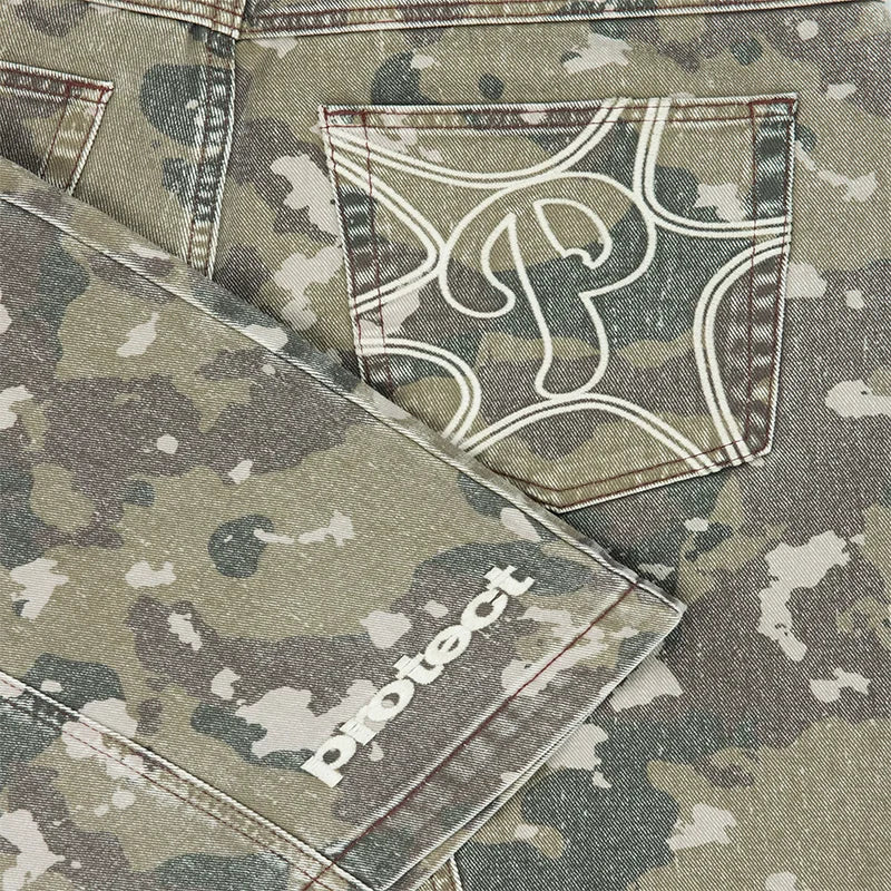 Y2K Washed Distressed Jeans Fashion Geometric Embroidery Camouflage Pattern Denim Shorts Men Women High Quality Trend Streetwear
