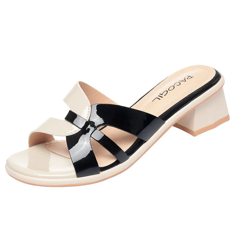Women Slippers Patent Leather Mixed Colors Female Flip flop Shoes Summer Fashion High Heels Slides Ladies Comfortable Sandals