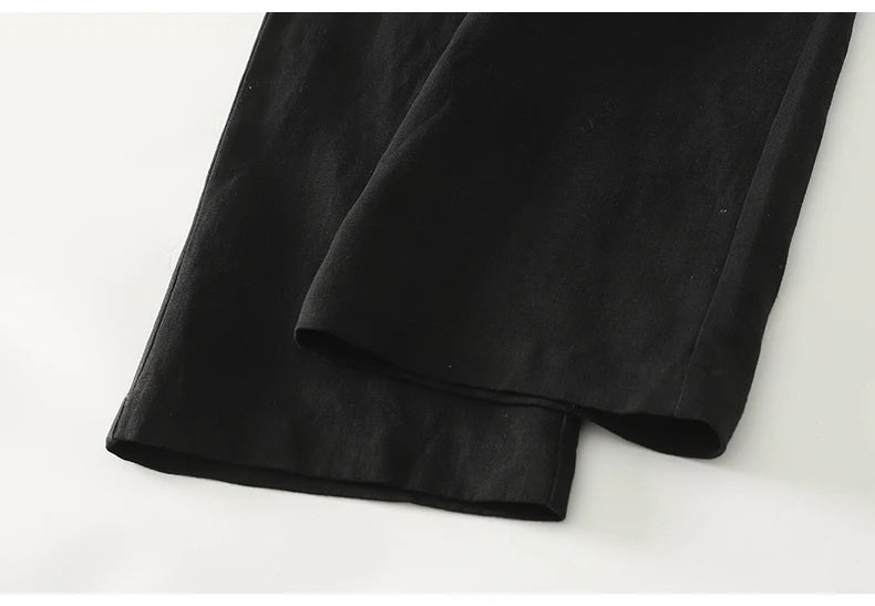 Cotton suit pants female summer new Korean fashion simple literary temperament elastic high waist leisure straight nine pants