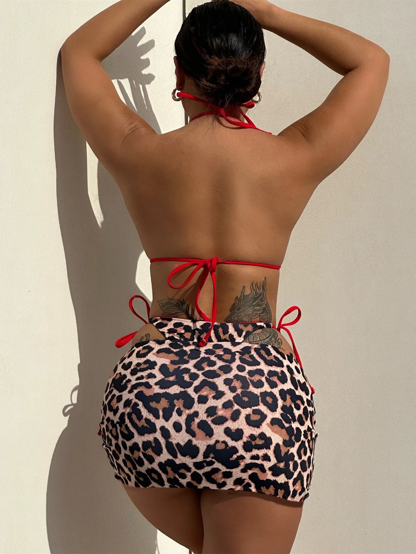 Reversable Swimsuit 2025 New Summer 3pcs Set Leopard female Swimsuit Top Bottom bikinis Cover Ups Tong Biquinis Swiming Suit