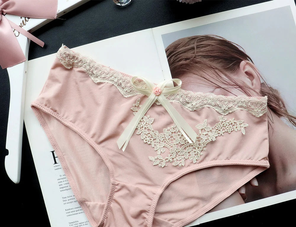 SP&CITY Flower Embroidery Ice Silk Bow Sexy Women's Underwear Low Waist Traceless Breathable Summer Thin Panties Seamless Briefs