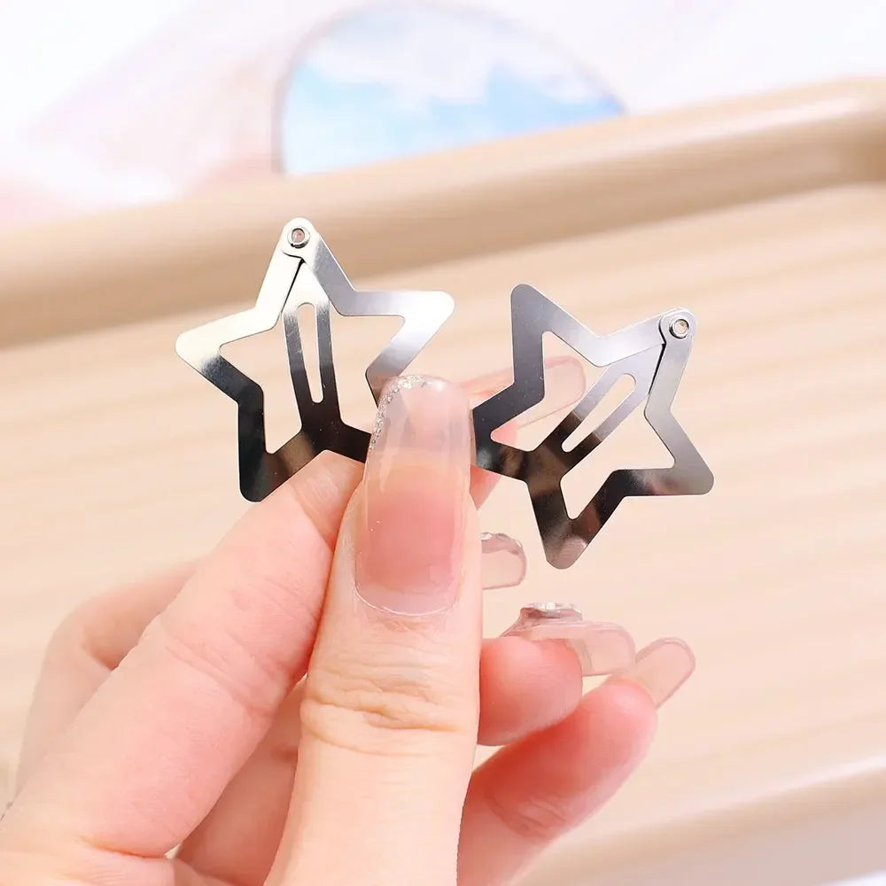 Silver Star BB Hair Clips Y2K Cute Metal Snap Star Hairpins Hair Clips Side Barrettes Hairs Grip Women Hair Accessories Headwear
