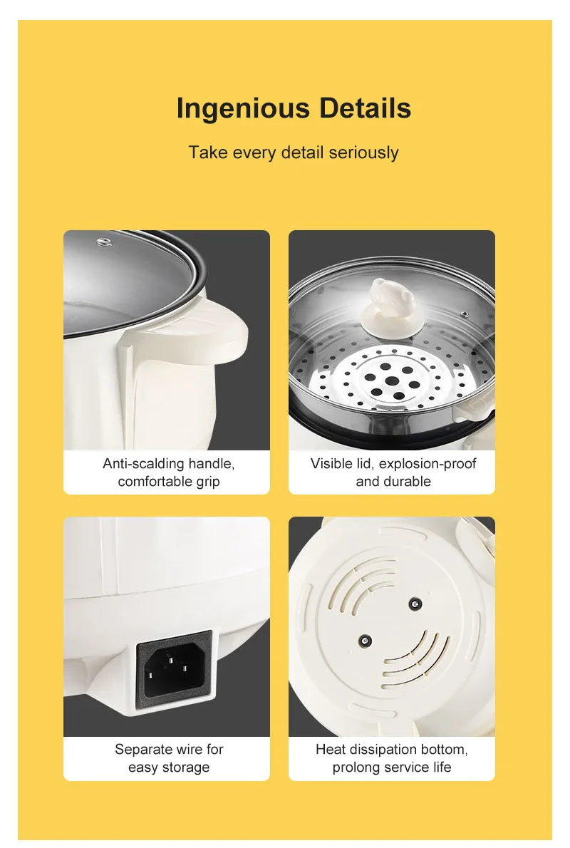 Electric MultiCooker Multifunctional Rice Cooker Frying Pan Non-stick Cookware Multi Soup Hotpot for Kitchen 1.7L/2.7L/3.2L