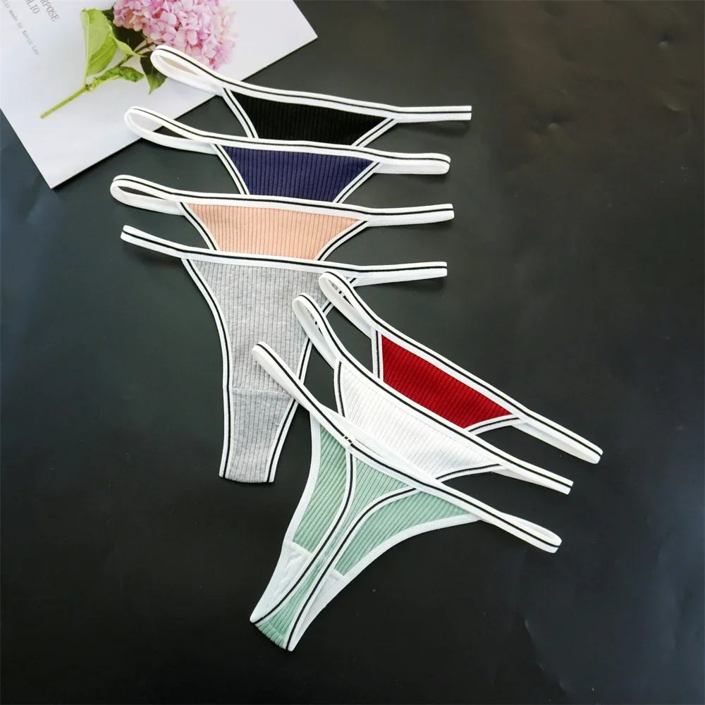 3Pcs 100% Cotton Breathable G-String Erotic Lingerie Women Thongs Stretch Thin-belt Solid Low Waist T-back Panties Seamless