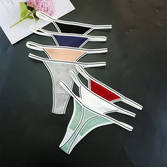 3Pcs 100% Cotton Breathable G-String Erotic Lingerie Women Thongs Stretch Thin-belt Solid Low Waist T-back Panties Seamless