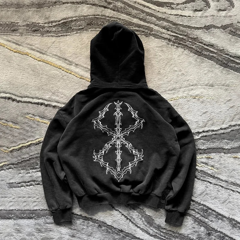 Y2K Letter Patch Embroidered Zippered Hooded Sweatshirt High Street Trend Comfortable Sweatpants Men Women Hip Hop Street Suit