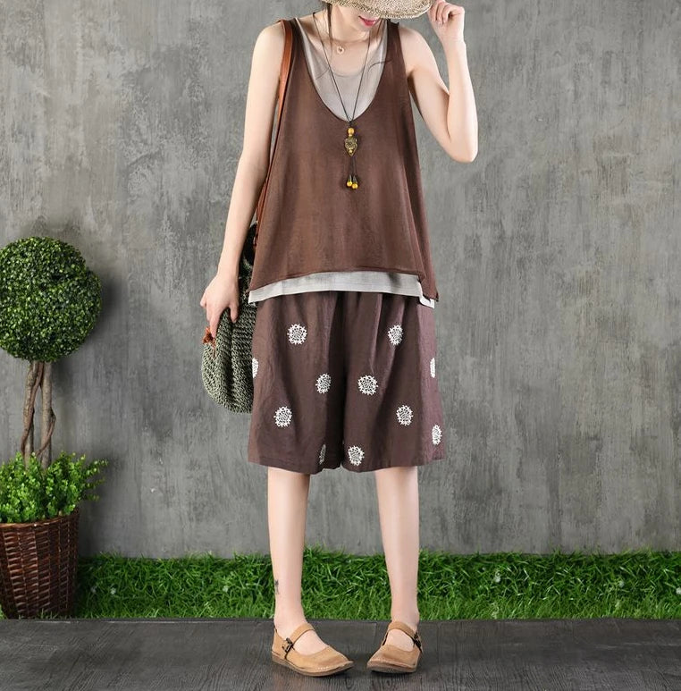 Short Pants Woman Knee Length Bermuda Cotton Embroidery Half Wide Shorts for Women Mid Harajuku Fashion Low Price Outfits Summer