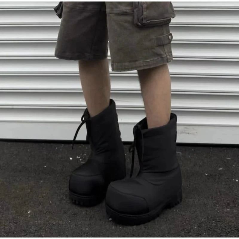 Unisex Big Head Botas Mujer Designer Drawstring Snow Boot Waterproof Anti-slip Warm Padded Thickened Platform Bottom Ankle Shoes