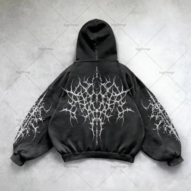 Street Hip-Hop Harajuku Y2K Casual Loose Hoodie American Retro Personality Pattern Fashion Versatile Oversized Sweatshirt Women