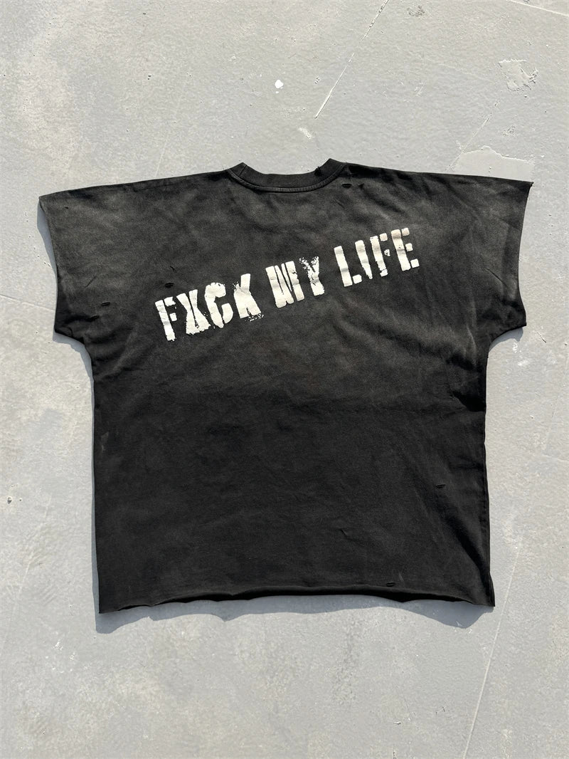 Washed Saint Punk art limited edition BOX TEE Hand Worn Vest T-Shirts Men Women High Quality T Shirt