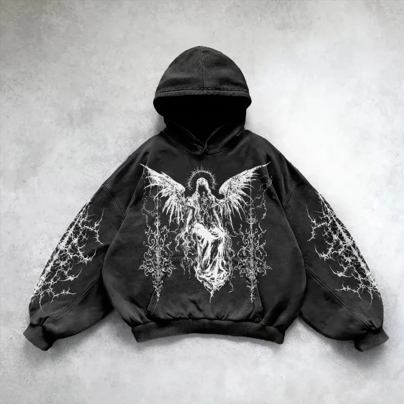 Street Hip-Hop Harajuku Y2K Casual Loose Hoodie American Retro Personality Pattern Fashion Versatile Oversized Sweatshirt Women