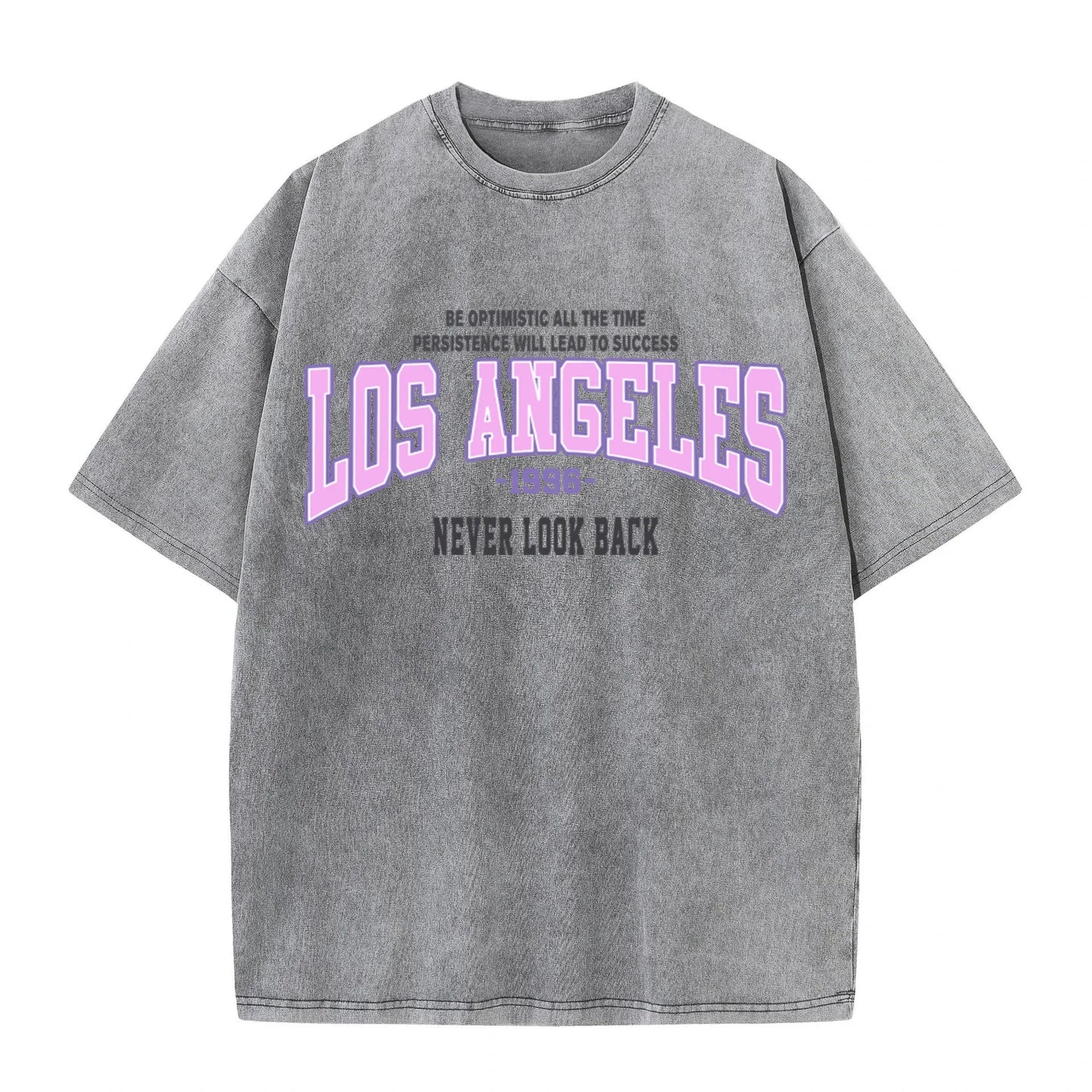 Cotton Washed T-Shirts Trend Distressed Loose Tees Los Angeles 1996 Printing Short Sleeve Summer  Clothes