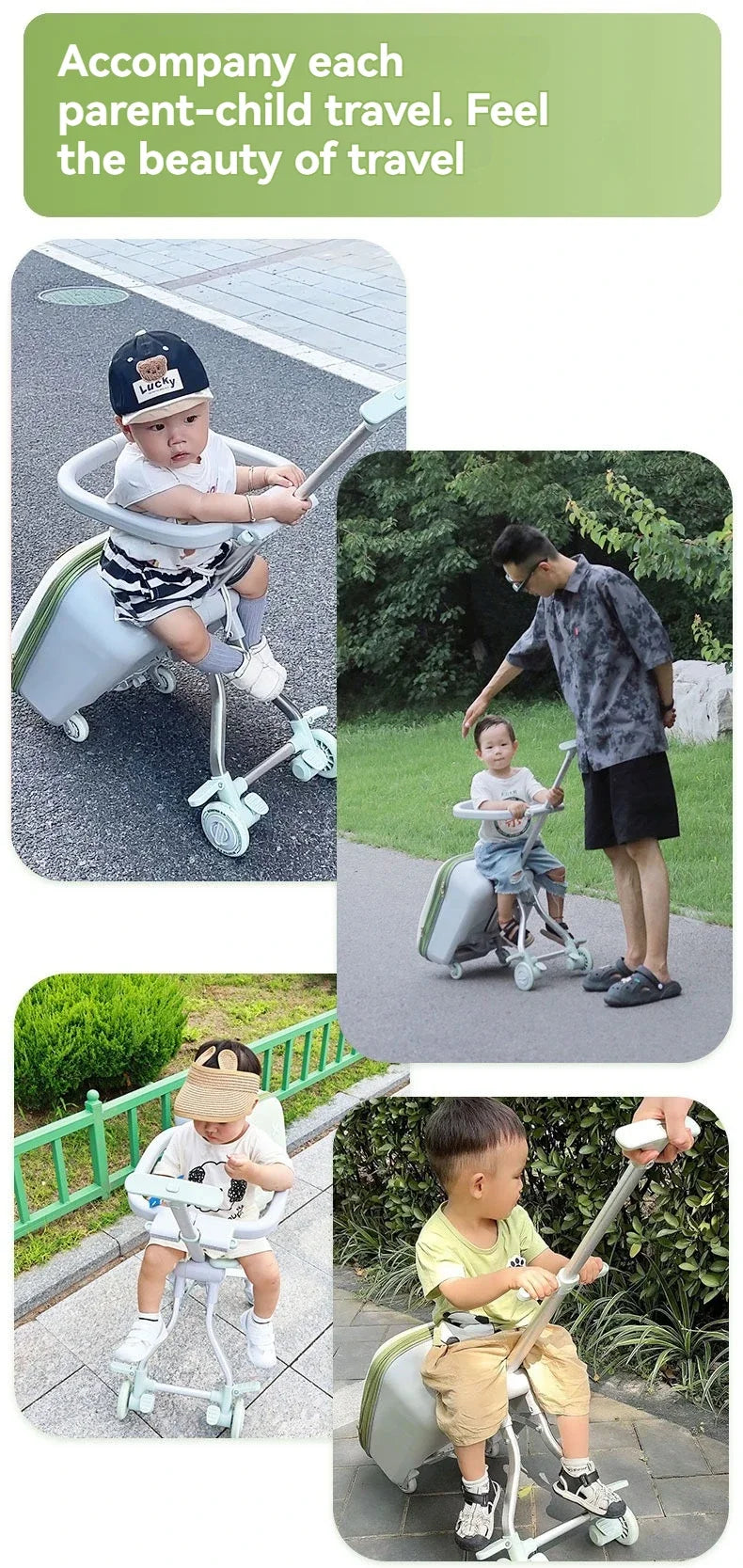 Kids' Travel Trolley Suitcase Mountable on Plane with Spinner Wheels Luggage Ride and Walk The Baby's Suitcase Folding Stroller