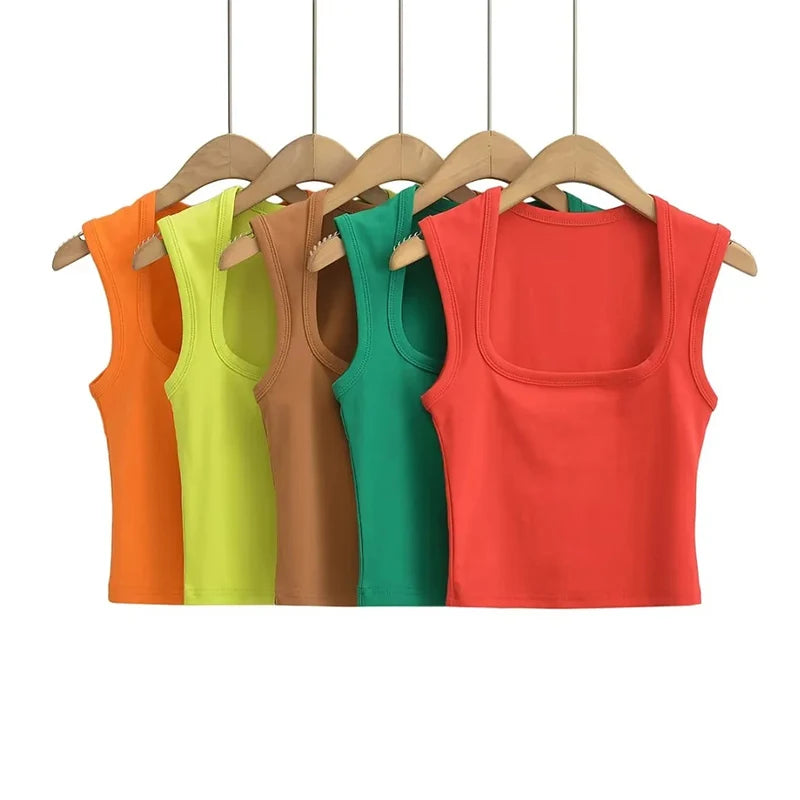 Deep Square Collar Vests 2024 Summer New Fashion Sexy Women's Crop Tops Sling Vest Camis