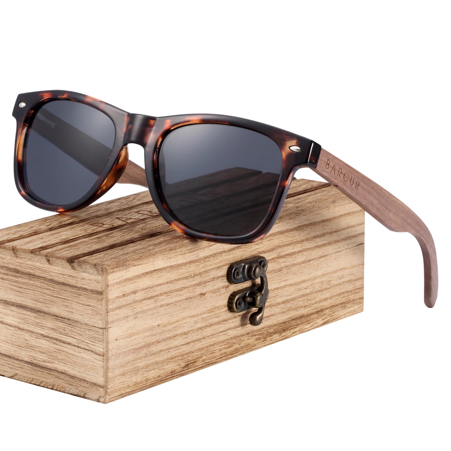 BARCUR noir noyer lunettes de soleil bois lunettes de soleil polarisées hommes lunettes hommes UV400 lunettes de protection en bois boîte d'origine