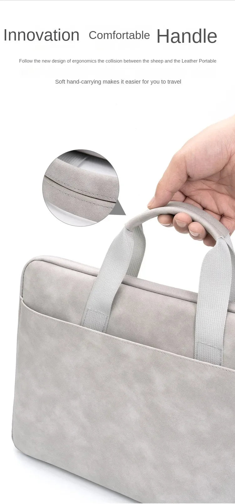 Fully Opening and Closing PU Sheepskin Leather Laptop Bag Suitable for 13-16 Inches Feel Splashproof and Shockresistant