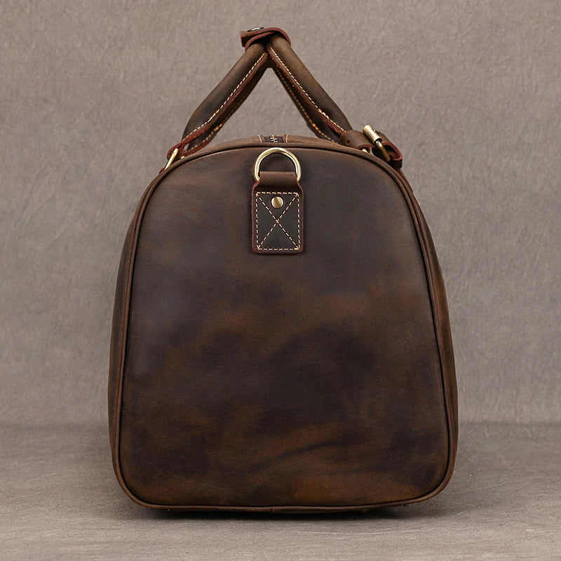 Sac de voyage en cuir véritable de grande capacité pour hommes et femmes, en cuir de vache noir souple, polochon de voyage décontracté, grand sac à bandoulière pour week-end