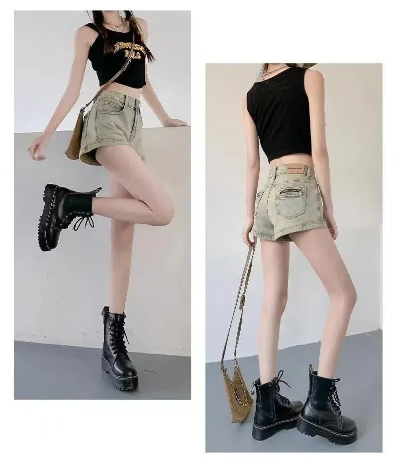 Women's Stretchy Jeans Summer 2025 - High-Waisted  American Spicy Shorts with Slimming Straight Leg and A-Line Cut Shorts