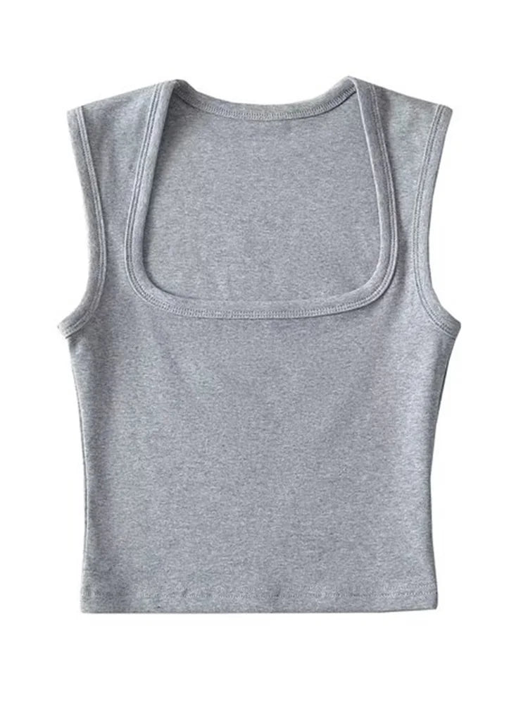 Deep Square Collar Vests 2025 Summer New Fashion Sexy Women's Crop Tops Sling Vest Camis