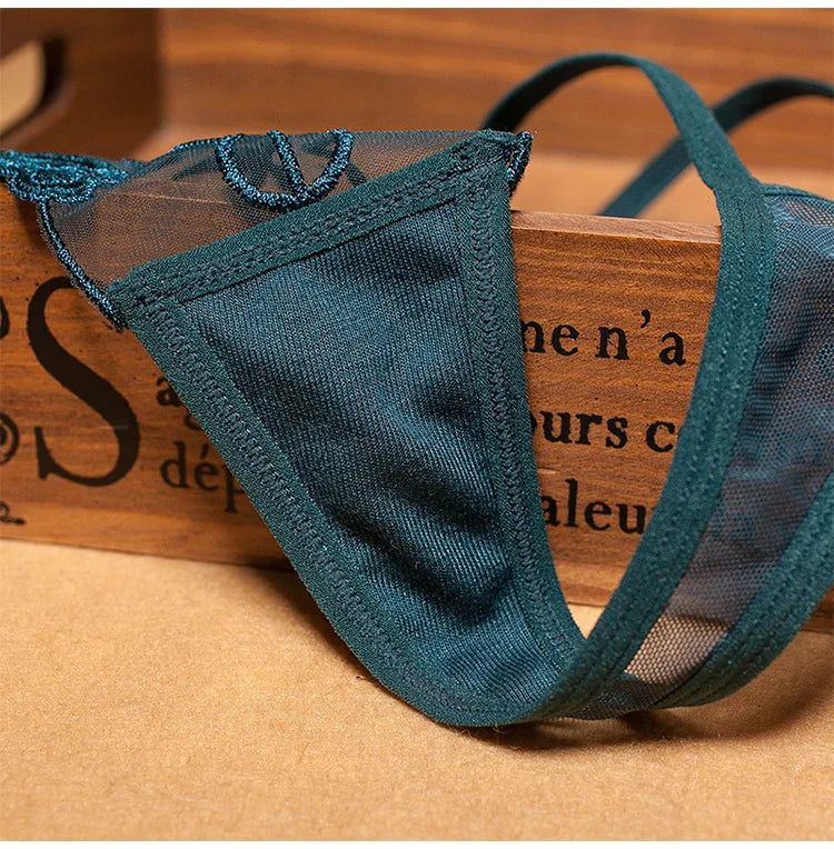 New Women Sexy Embroidered Ladies Thong Transparent Mesh Florid Strap Temptation Low Waist Panties Female Hot T Pants Large Size
