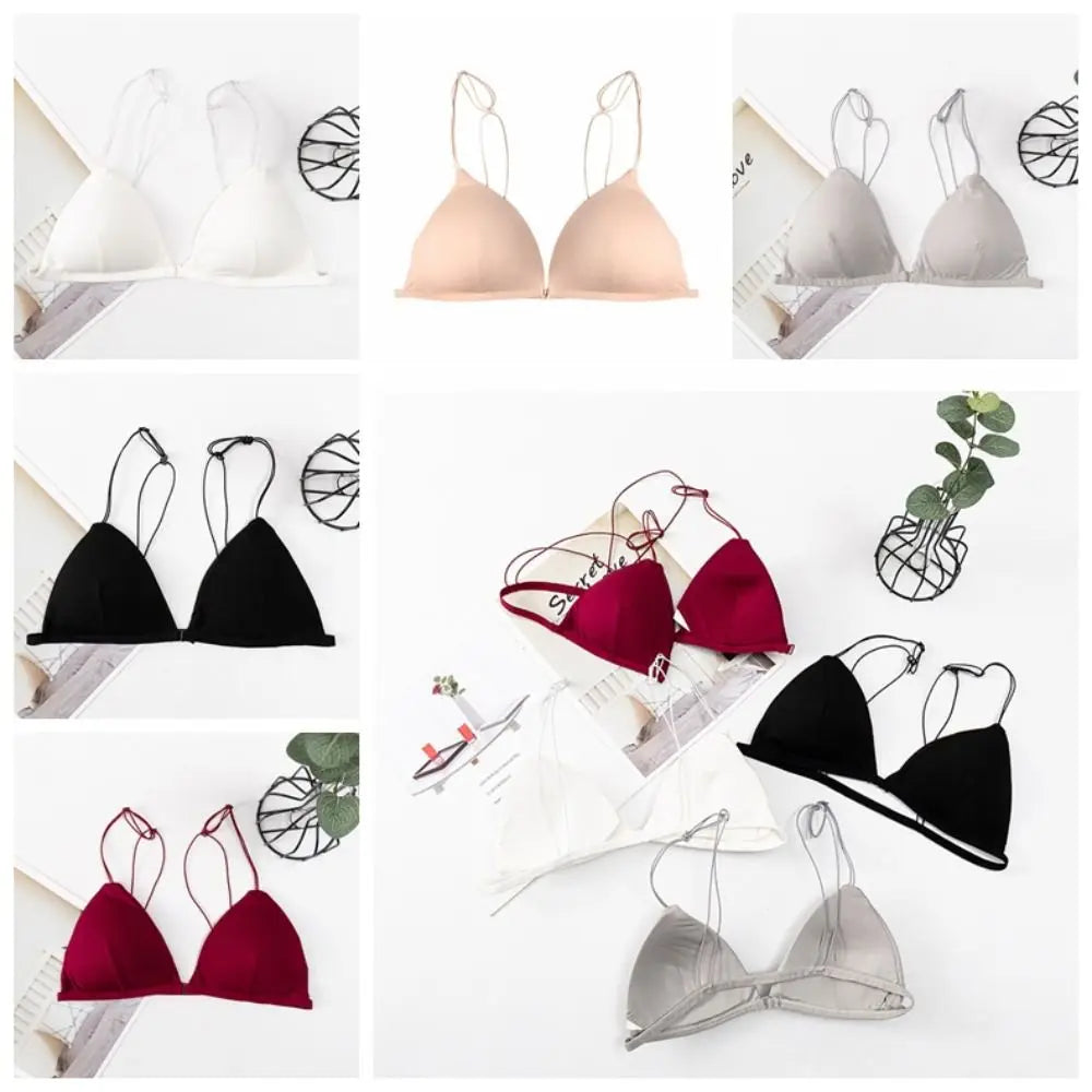 Fachion Triangle Bras for Women Beauty Back Thin Strape French Style Bra Solid Color Lingerie Deep V Bralette Summer