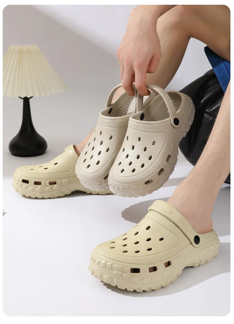 Summer Men's Thick Sole Clogs Beach Platform Sandals Outdoor EVA Non slip Slides Man Street Leisure Slippers Black Garden Shoes