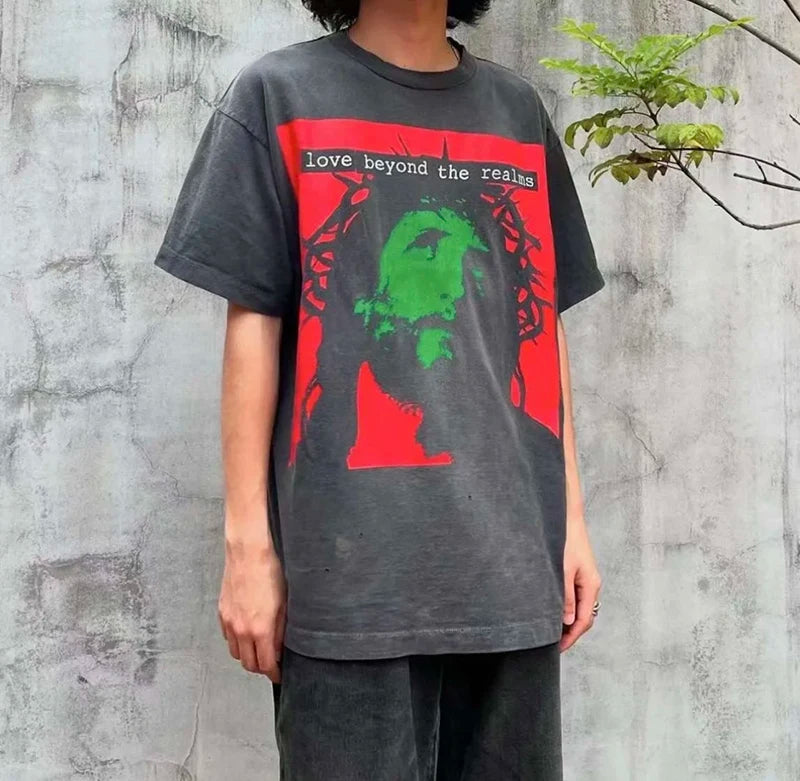 Saint High Quality Casual Loose Smiling Print Men T Shirt