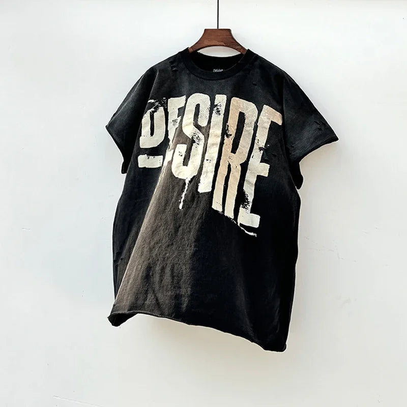 Graphics Print Vintage Washed Black Dirty Sleeveless T-Shirt Men Women Hip Hop Oversized Box Tee Best Quality Cotton T Shirt