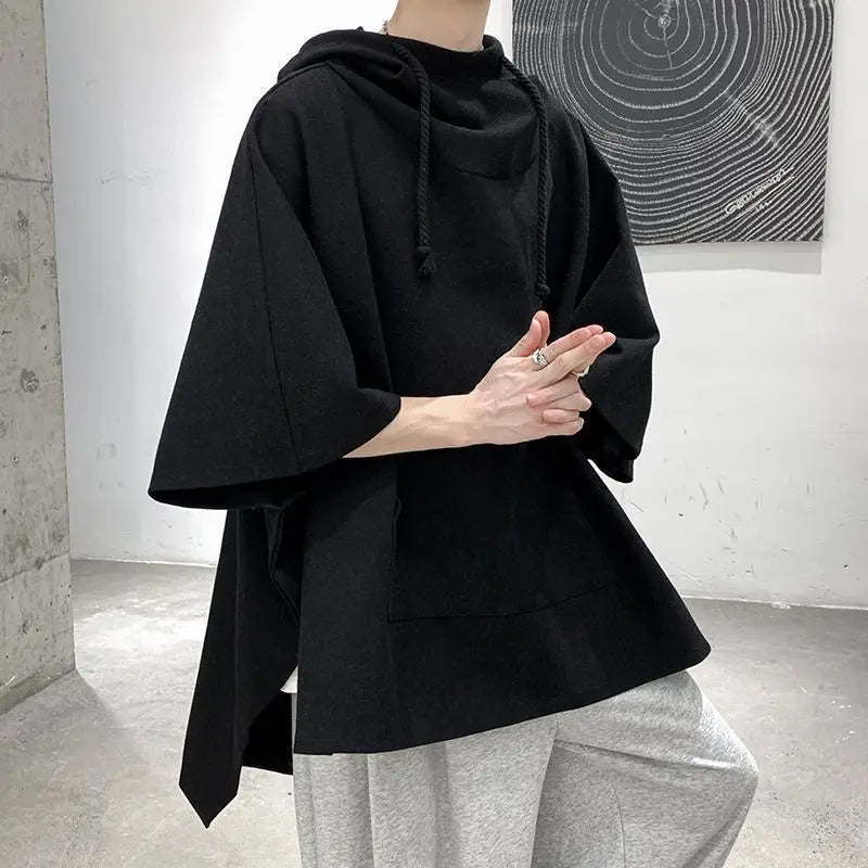 Fashion Irregular Batwing Sleeve Hoodies Sweatshirts Men Clothing 2025 Spring Summer Loose Casual Tops Asymmetrical Sweatshirts
