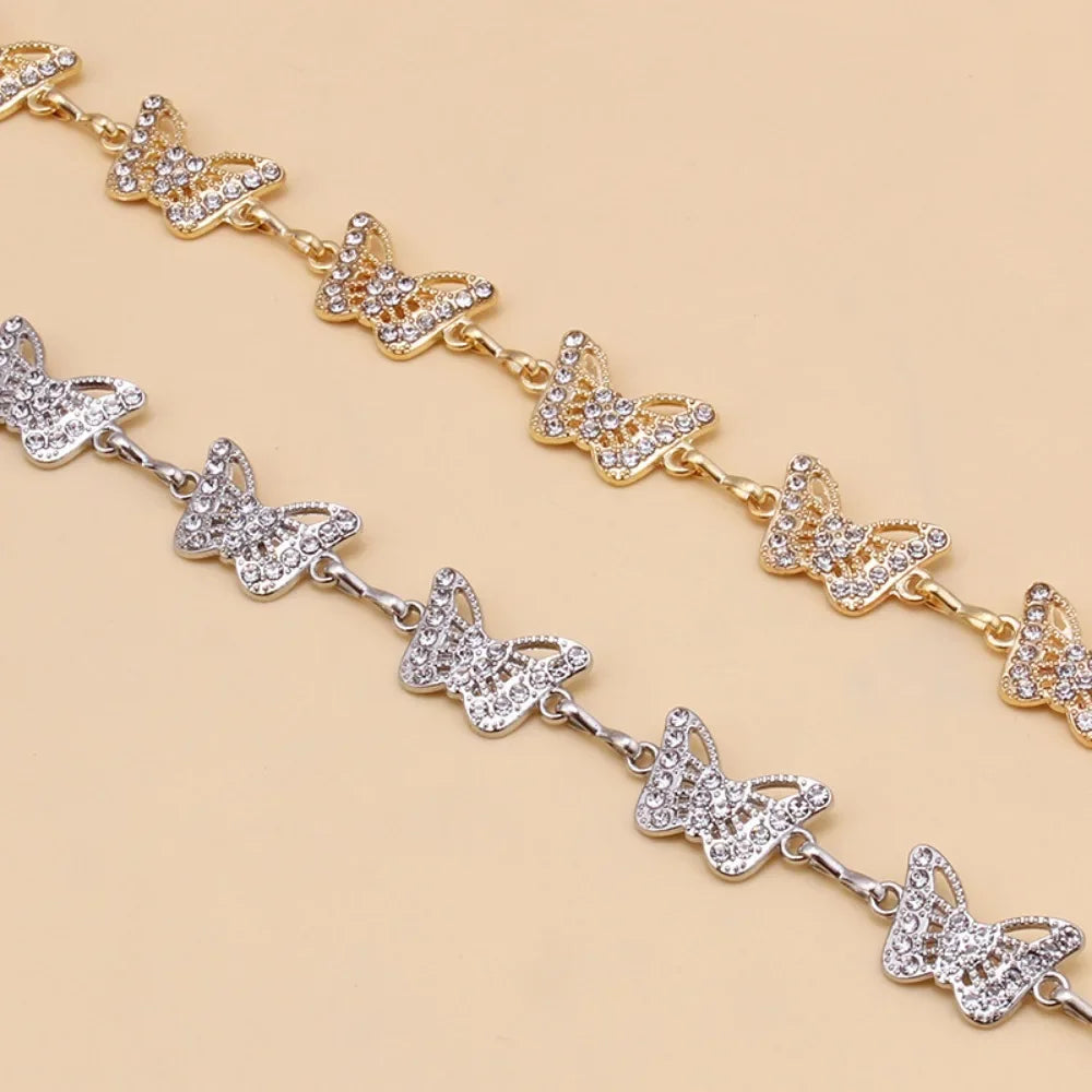 Silver and gold Metal Belly Chain For Women Cute Rhinestone Butterfly Belly Hip Chain Waist Belt For Women