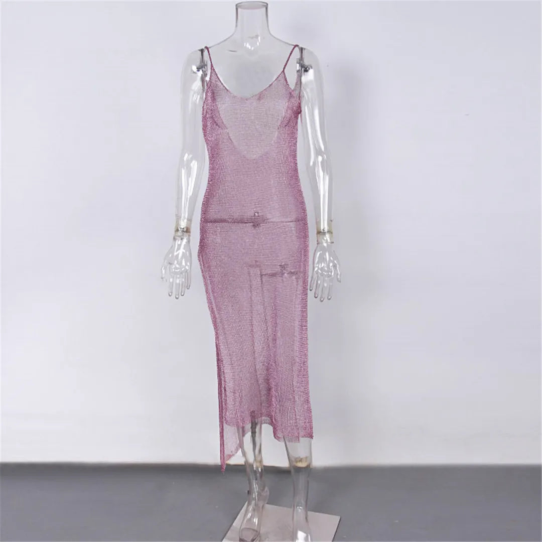 Robe de plage en maille tricotée pour femmes, sexy, longue, tunique, Cover-Up, vêtements d'été, V651