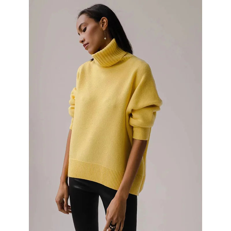 Oversized Women Cashmere Turtleneck Sweater Basics Knitted Jumpers Top Autumn Winter Warm Female Pullvers Sweater