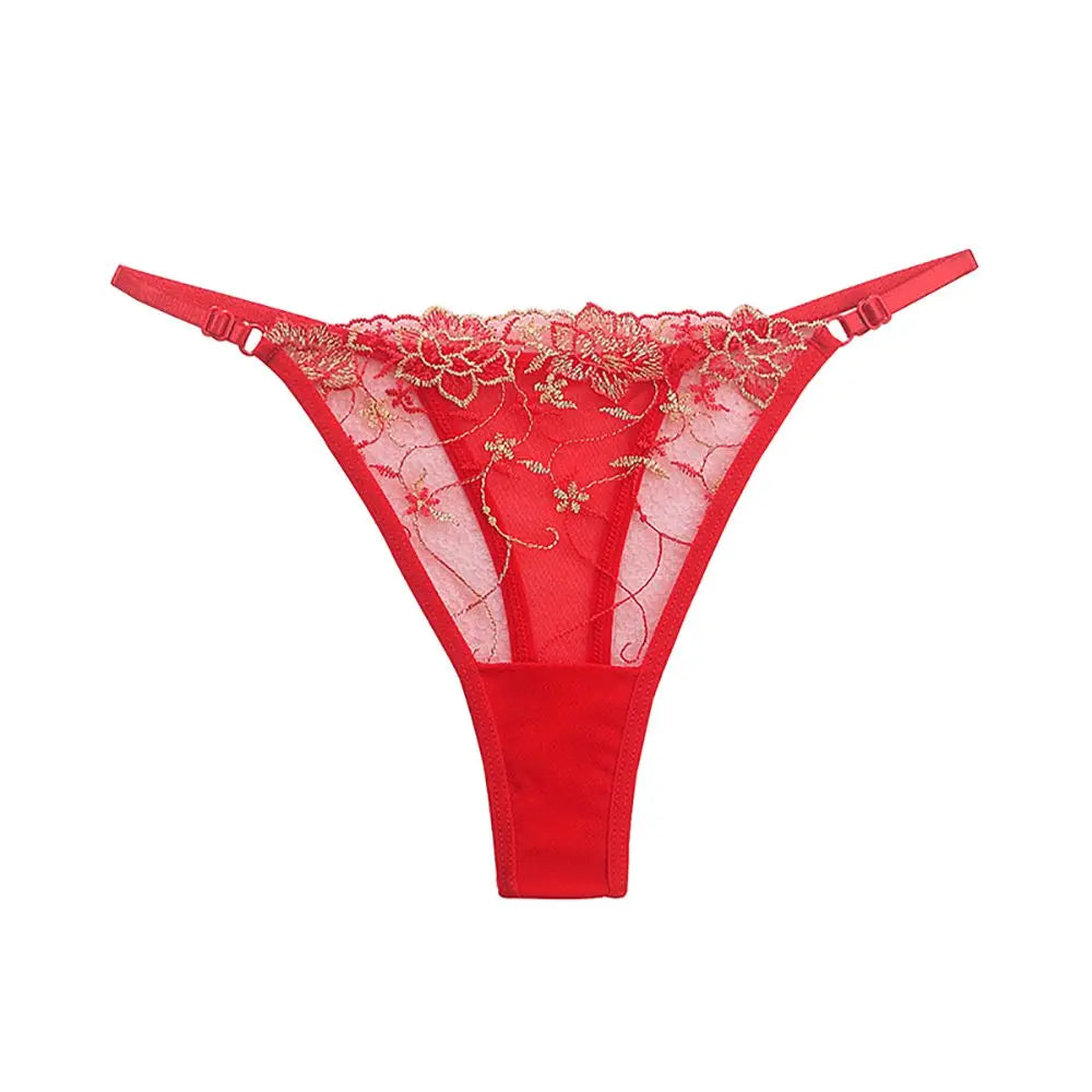 New Underwear Women Embroidery Flower Hollow Mesh Panties Soft Thin G-String Solid Thongs Sexy Female Underpants Lingerie