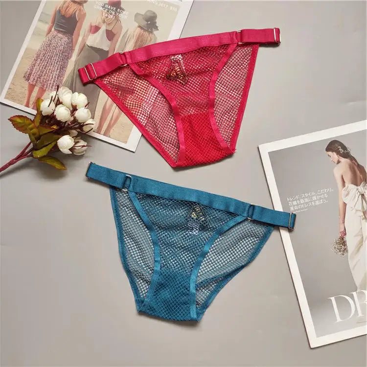 Temptation Fishing Net Girls' Panties Adjustable Buckle Women's Underpants See-through Mesh Lady Knickers Sexy intimate Lingerie