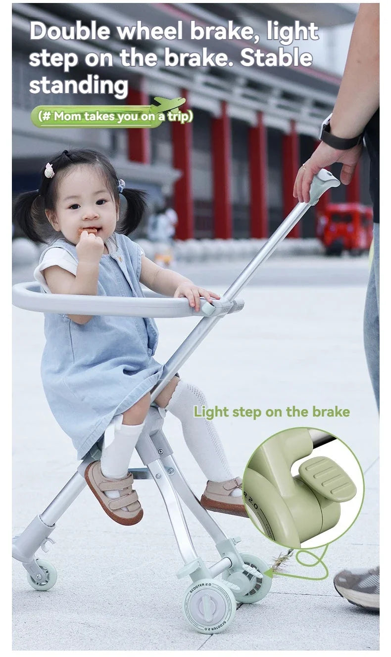 Kids' Travel Trolley Suitcase Mountable on Plane with Spinner Wheels Luggage Ride and Walk The Baby's Suitcase Folding Stroller