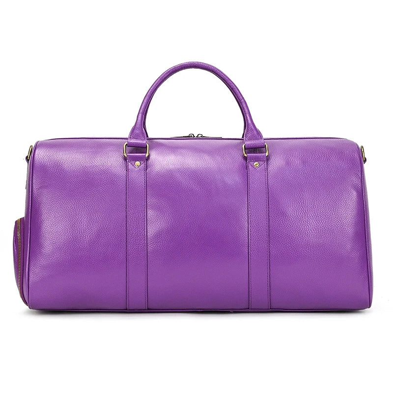 Sac de voyage en cuir véritable de grande capacité pour hommes et femmes, en cuir de vache noir souple, polochon de voyage décontracté, grand sac à bandoulière pour week-end