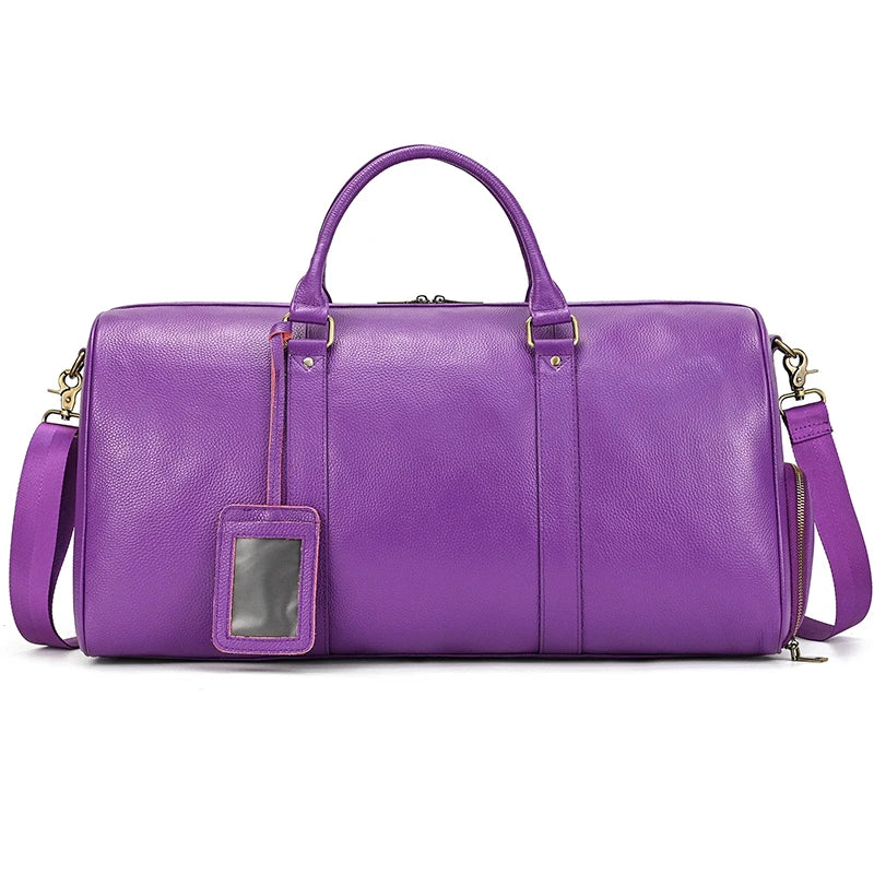 Sac de voyage en cuir véritable de grande capacité pour hommes et femmes, en cuir de vache noir souple, polochon de voyage décontracté, grand sac à bandoulière pour week-end