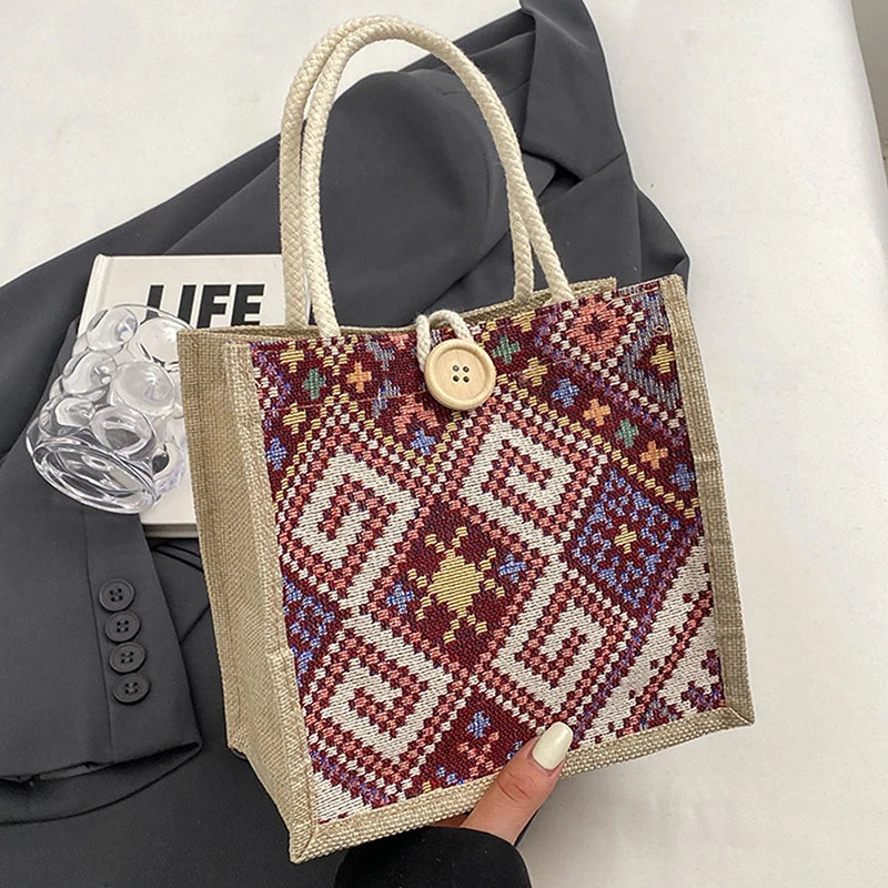 Canvas Bags For Women Shoulder Bag Retro Casual Tote Handbags Ethnic Style Large Capacity Hand Bags Japanese Style Student Bag