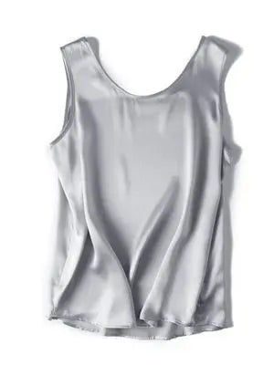 SuyaDream. Débardeur basique confortable pour femmes, 100% soie véritable, t-shirt Chic sans manches à col rond, gilets d'été solides 2025, blanc, rose, Beige