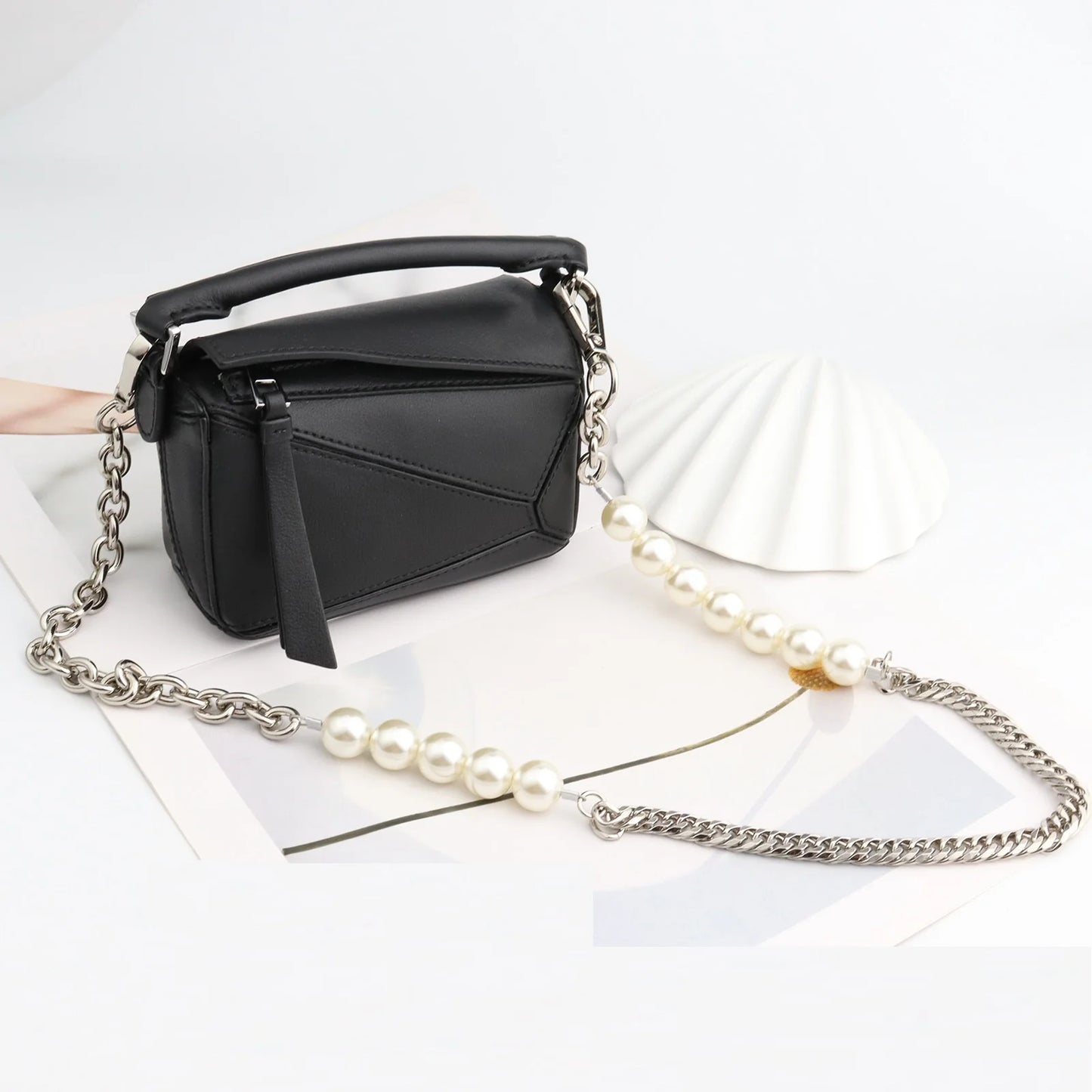 316L Stainless Steel Solid Metal and Pearl Bag Chain Bandage Kpop Strap Luxury Accessories Handles IP Gold Plated Gift DIY